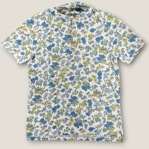 Nike Dri-FIT Men's M Floral Polo Shirt White Blue Yellow Golf Performance